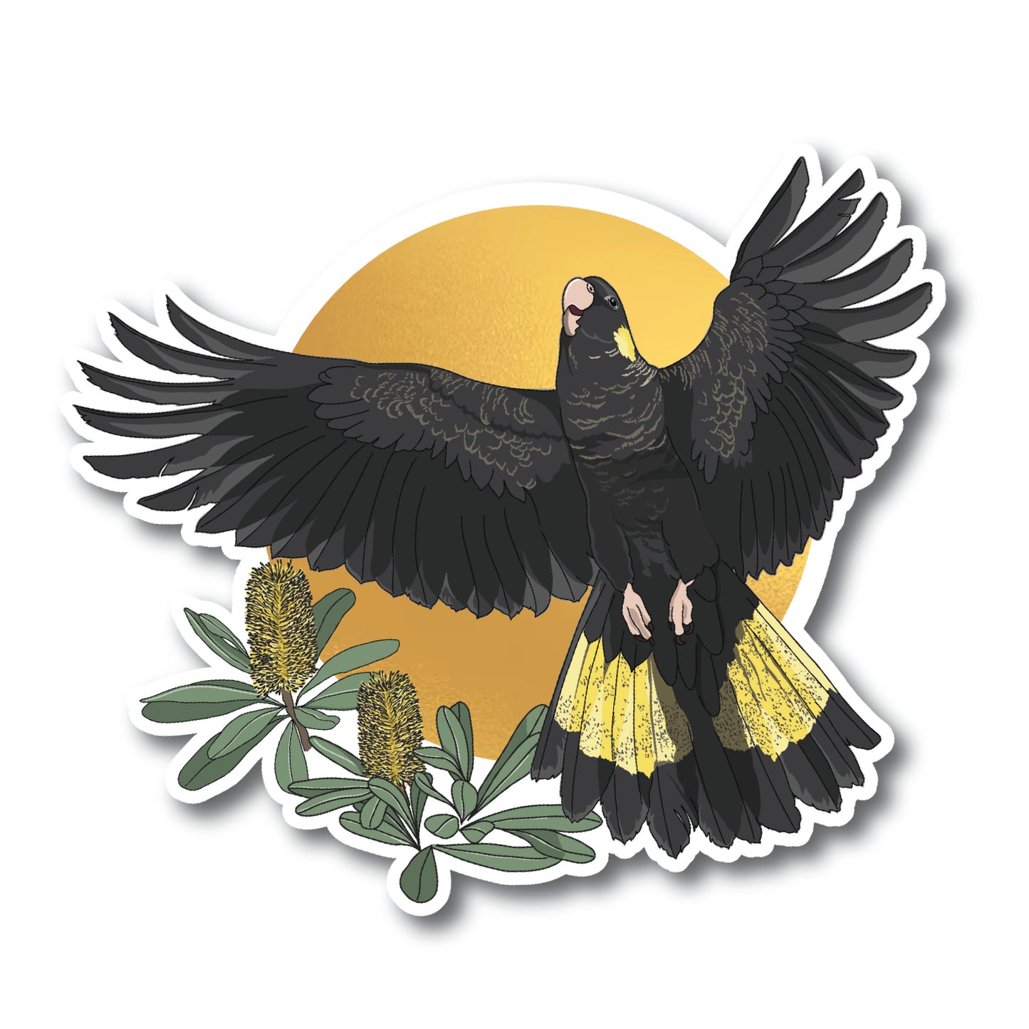 SHINY GOLD BLACK COCKATOO STICKER
