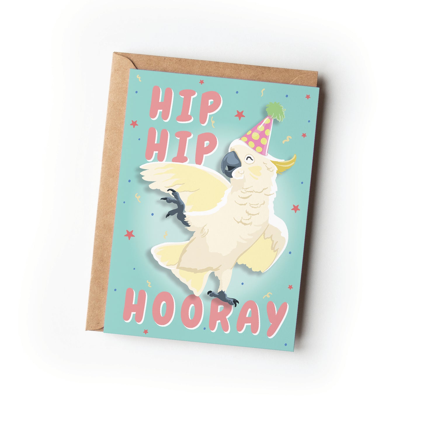 HIP HIP HOORAY COCKATOO CARD
