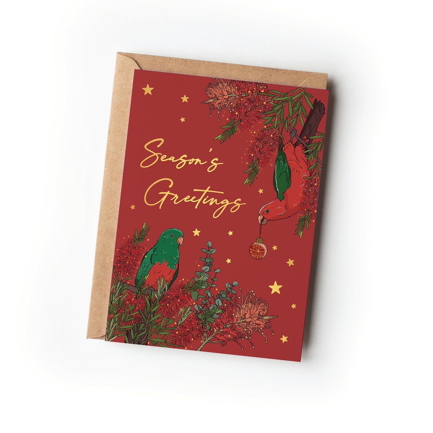 GOLD FOIL KING PARROTS CHRISTMAS CARD