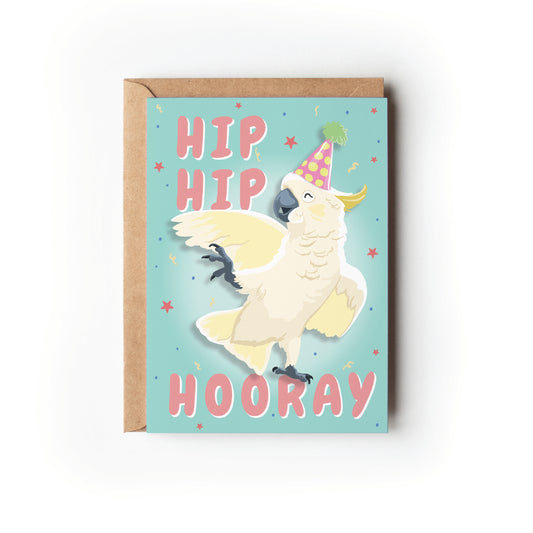 HIP HIP HOORAY COCKATOO CARD