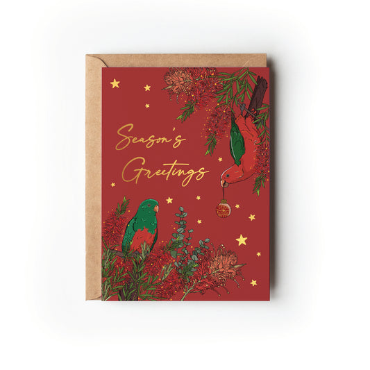 GOLD FOIL KING PARROTS CHRISTMAS CARD