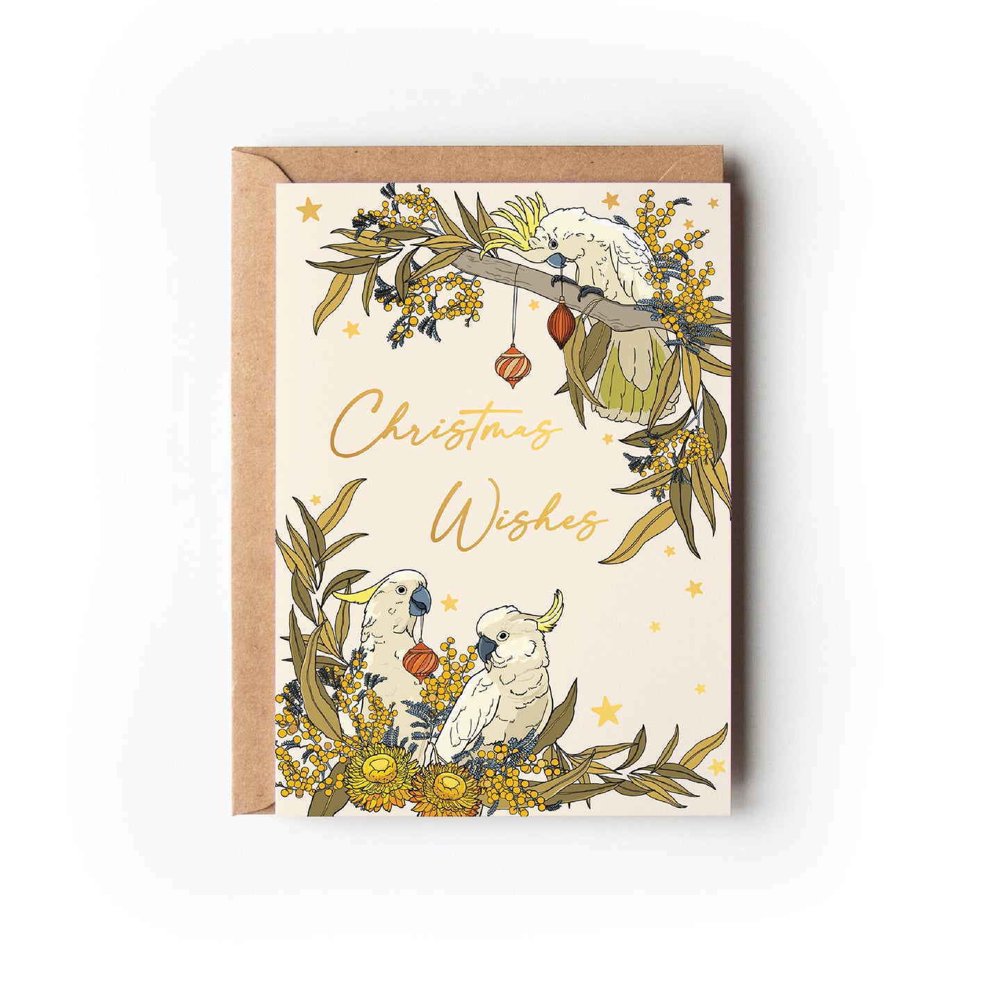 GOLD FOIL COCKATOOS CHRISTMAS CARD