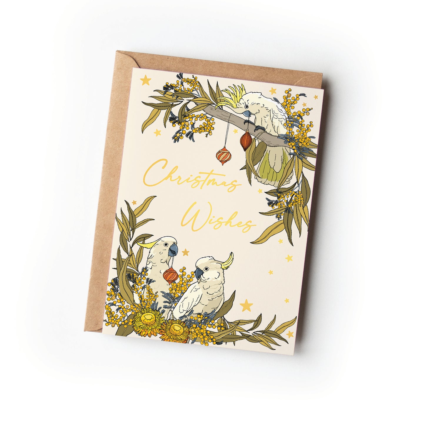 GOLD FOIL COCKATOOS CHRISTMAS CARD