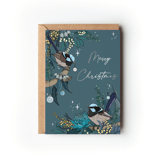 BLUE WRENS CHRISTMAS CARD image 0